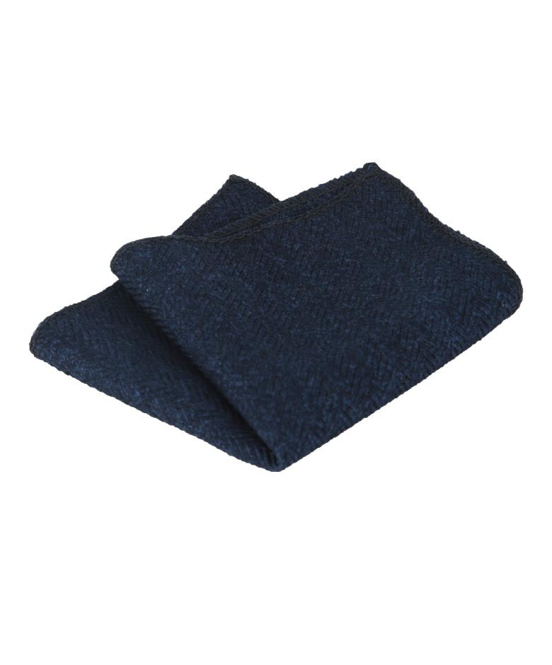 Men's & Boys Herringbone Tweed Pocket Handkerchief - Navy Blue