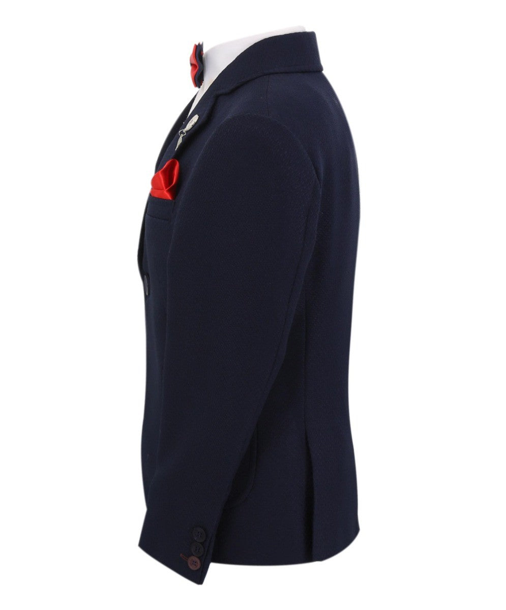 Boys Single Breasted Slim Fit Formal Blazer - GERRARD - Navy Blue