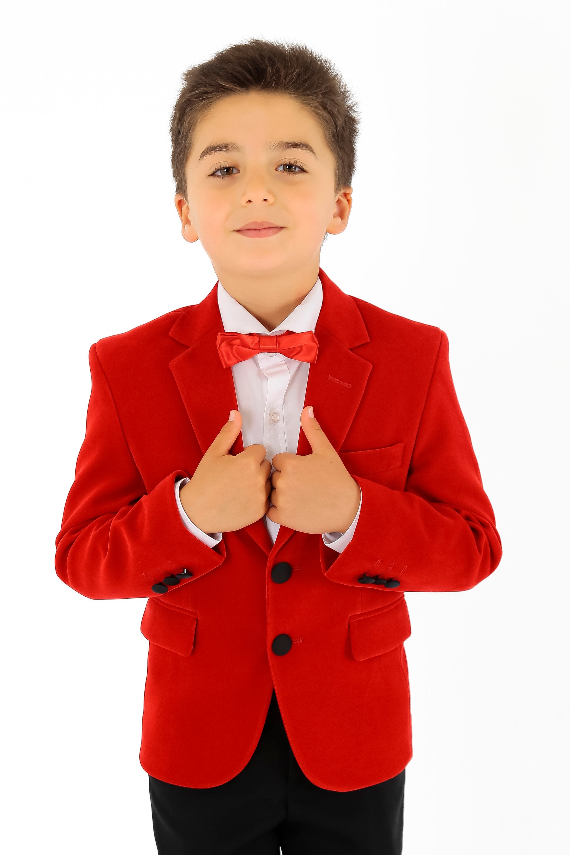 Boys Velvet Slim Fit Formal Blazer - Hackney - Red