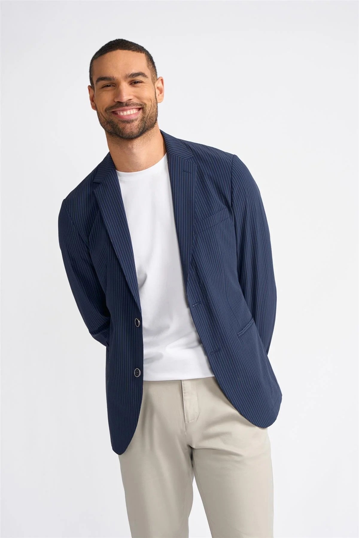 Men’s Navy Blue Pinstripe Blazer - ODENSE - Navy Blue