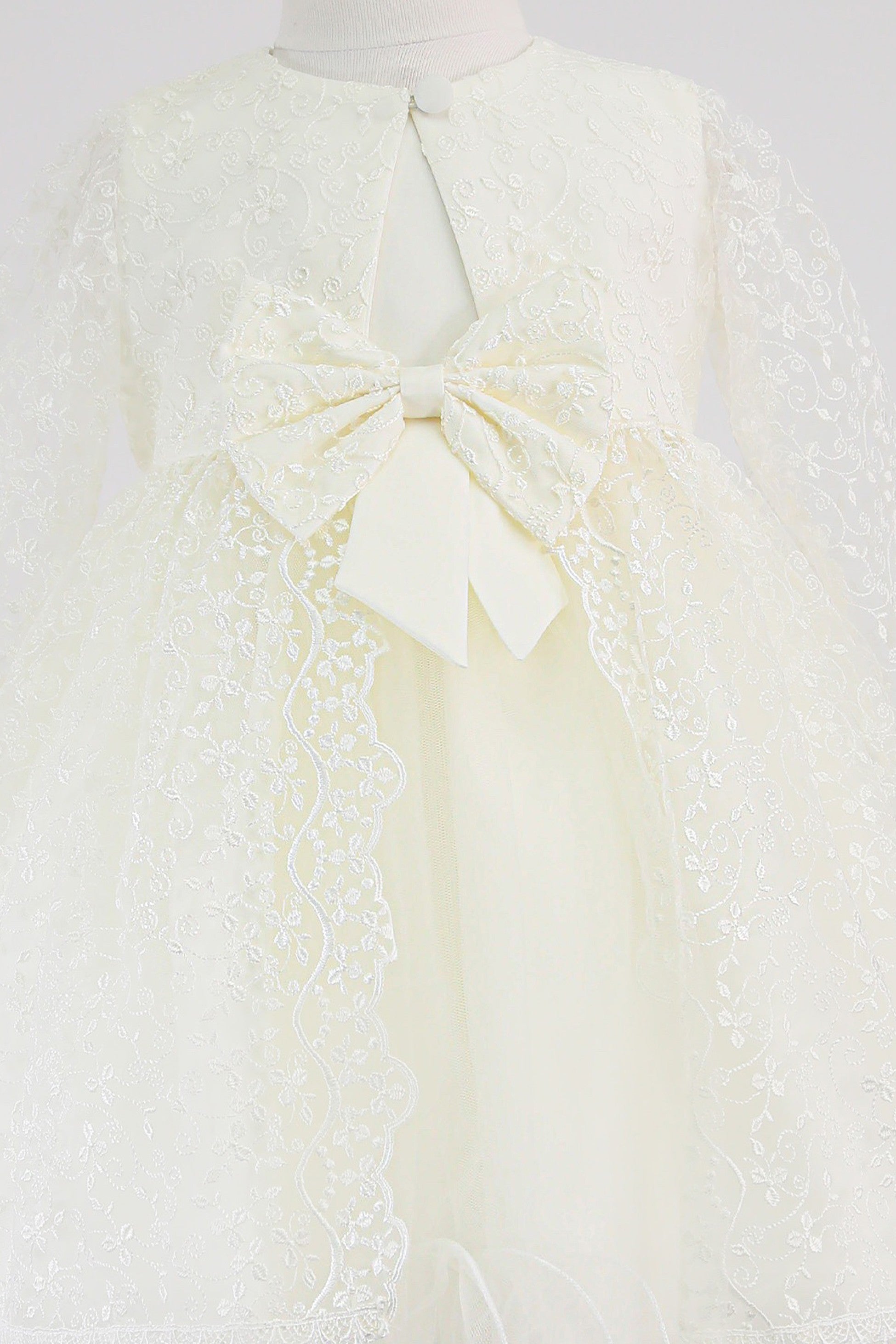 Baby Girl Dress with Lace Overlay Jacket - B1201 - Ivory