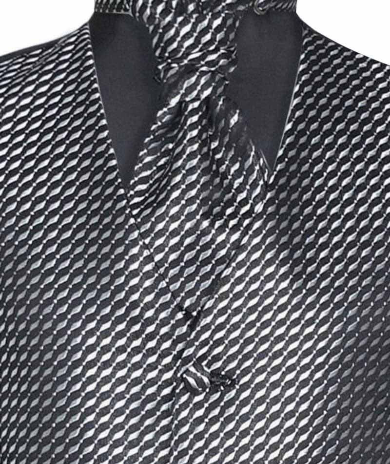 Boys Patterned Waistcoat Cravat Hanky Set - Black