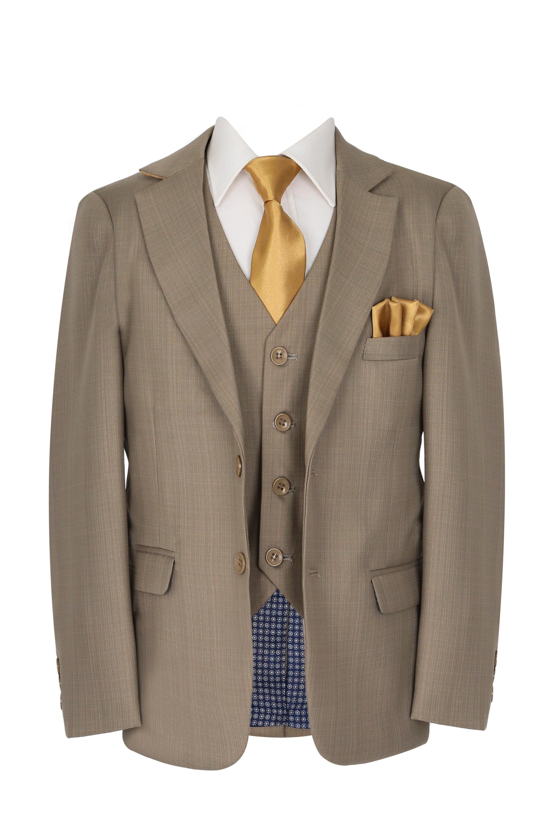 Boys Regular Fit All In One Suit - Dark Beige