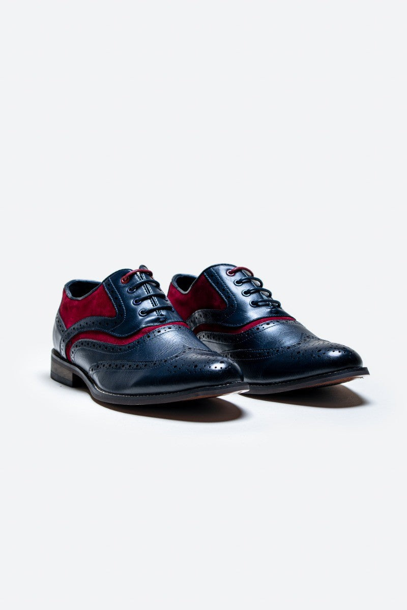 Men's Lace Up Oxford Brogue Dress Shoes - Russel - Navy Red