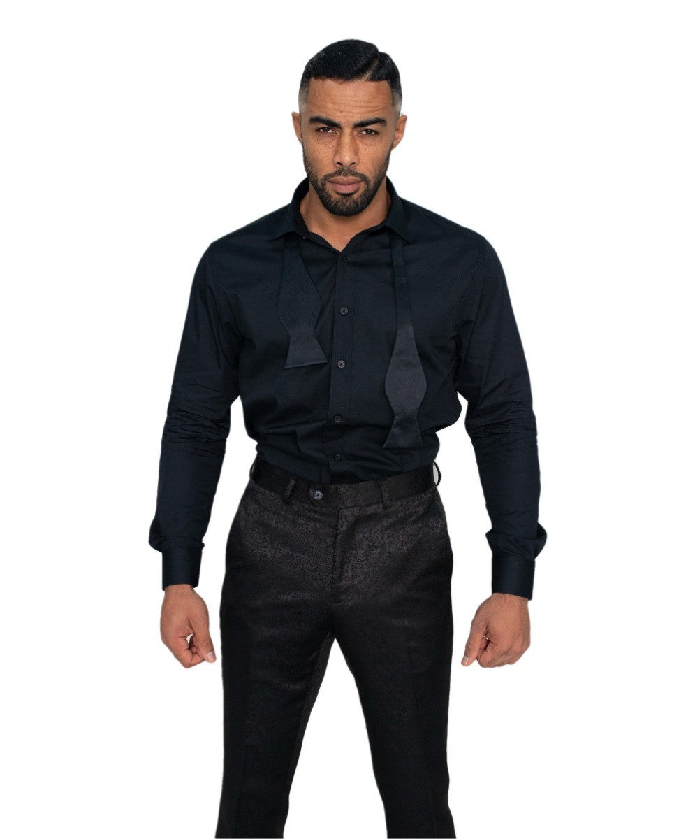 Men's Cotton Classic Collar Slim Fit Dress Shirt - Black