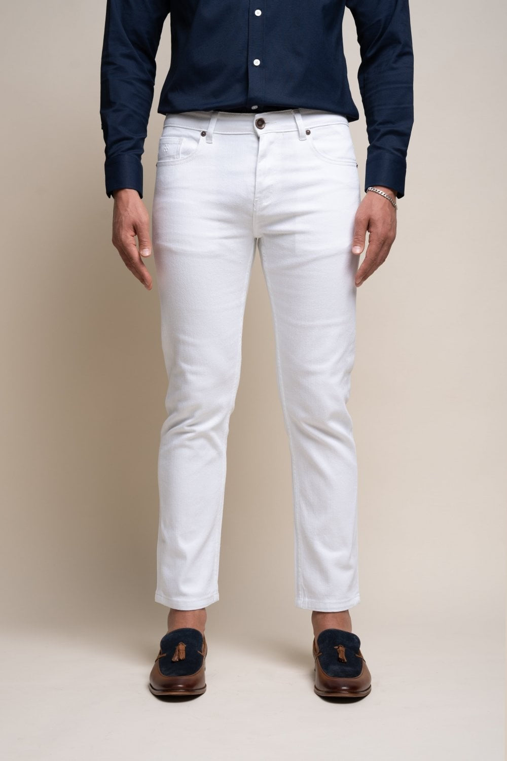 Men's Cotton Slim Fit Stretch Denim Jeans - MILANO - White