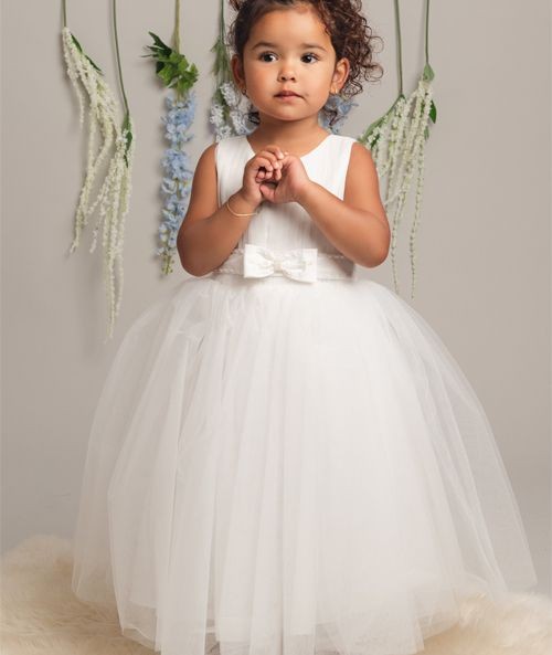 Girls Pleated Bodice Christening Dress - CINDY - White