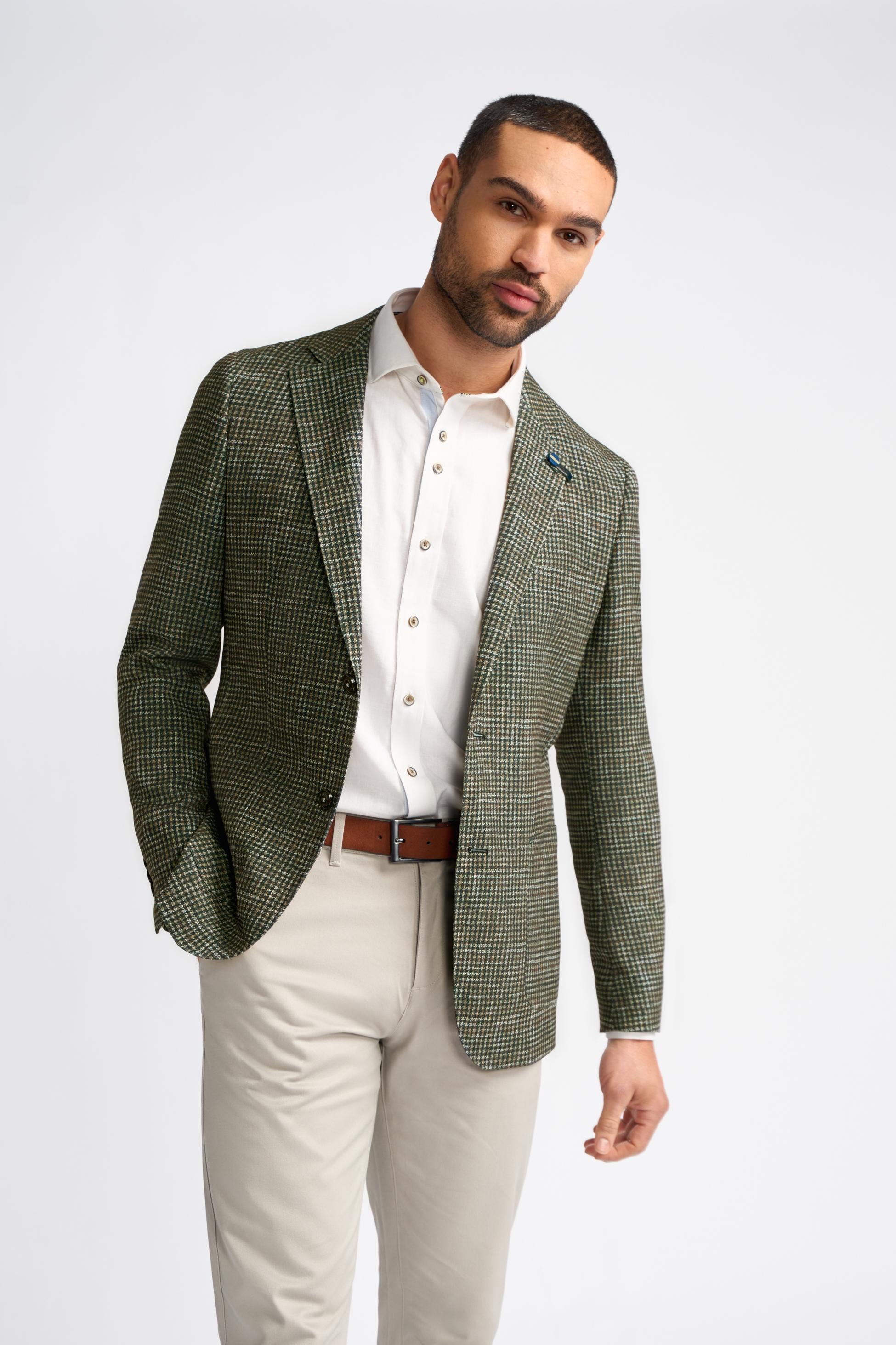 Men’s Tweed Houndstooth Forest Green Blazer - RIVA - Forest Green