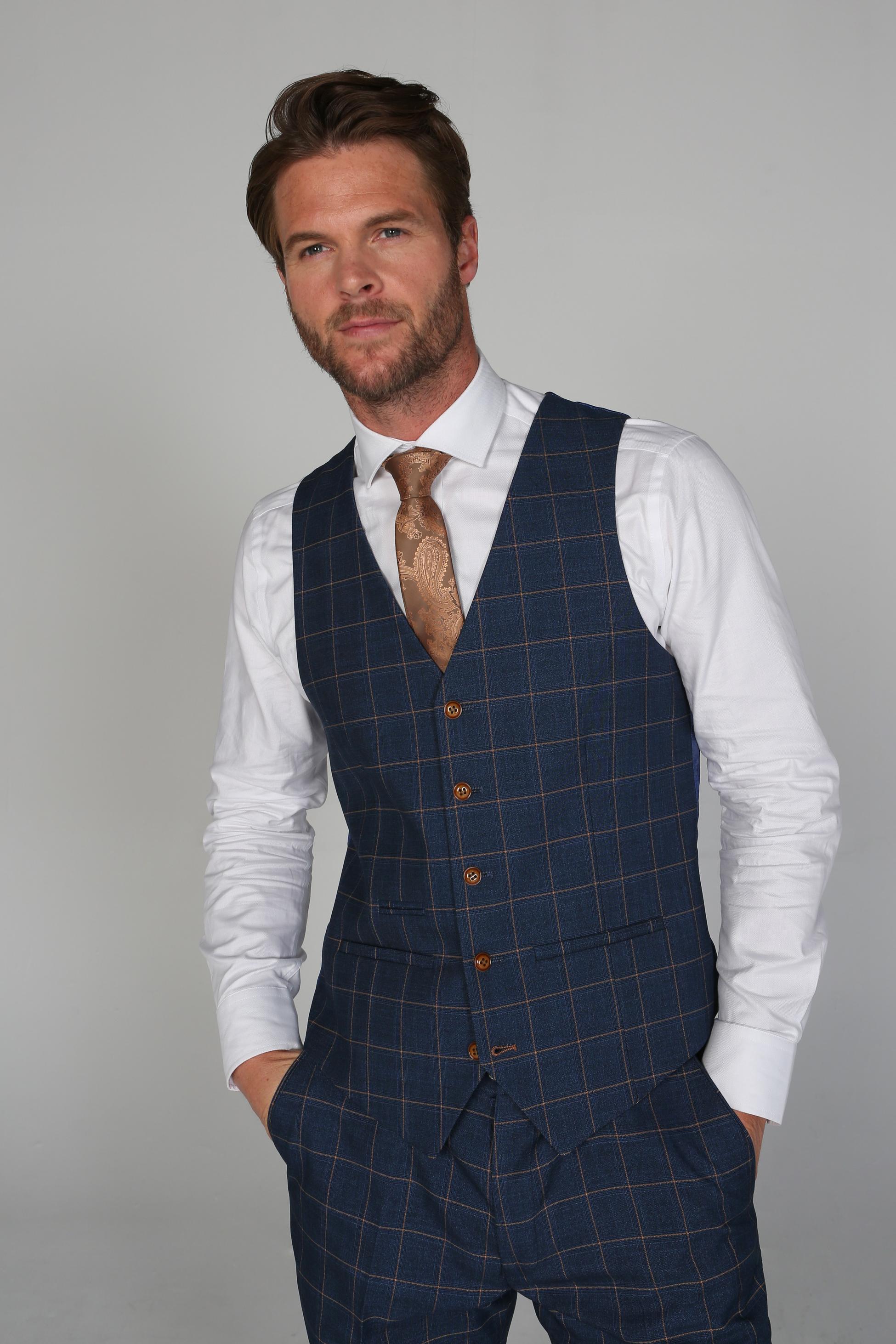 Men's Windowpane Check Waistcoat - HAMLEYS - Navy Blue