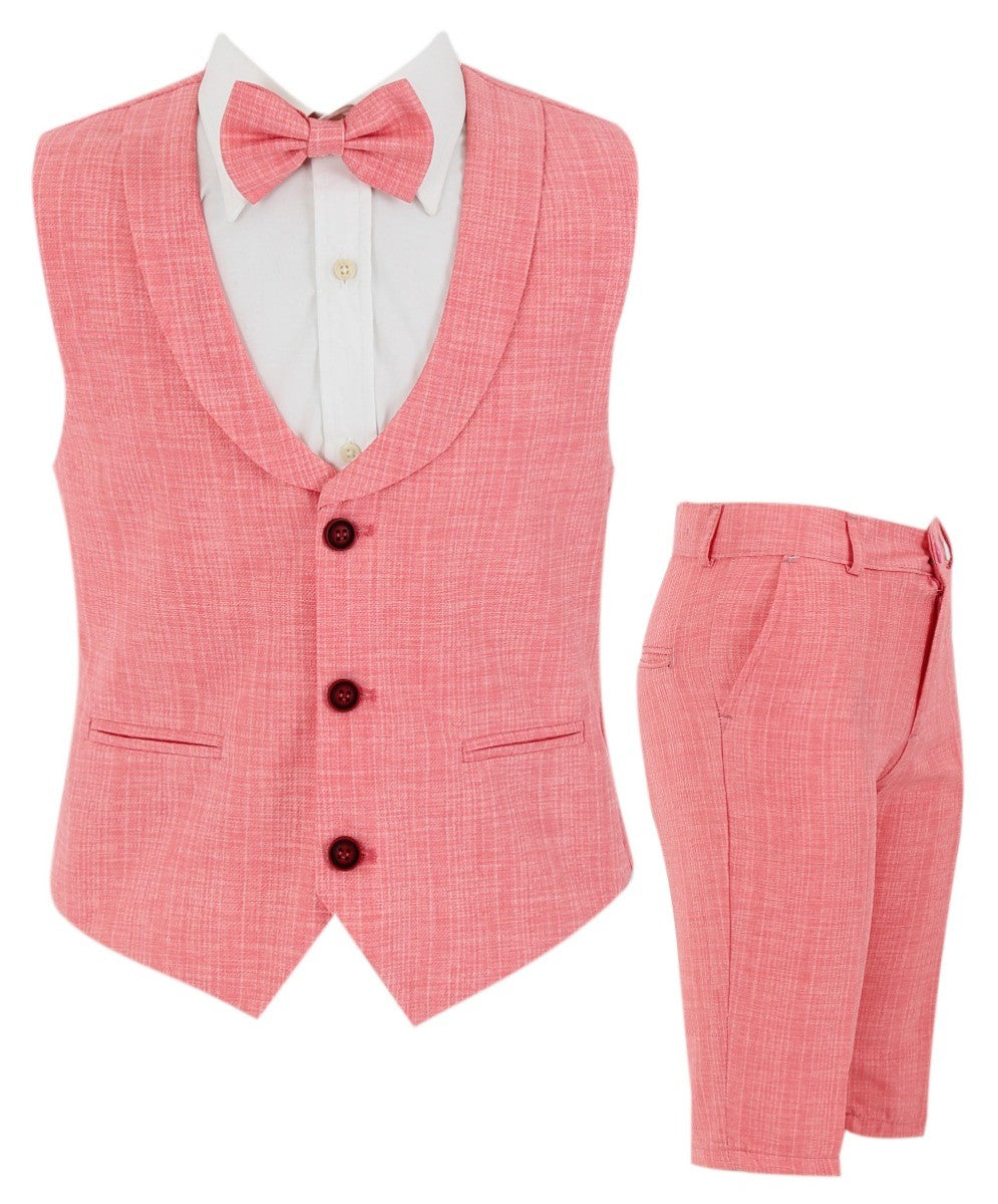 Boys Linen Waistcoat Suit Set - Red