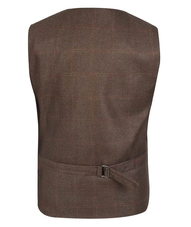 Men's and Boys Tweed Check Waistcoat Set - Maroon- Brown