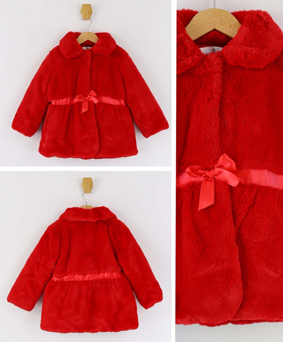 Baby Girls Fur Mid-Length Coat - Red