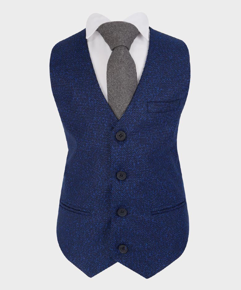 Boys Tailored Fit Windowpane Retro Check Suit - Royal Blue - Black