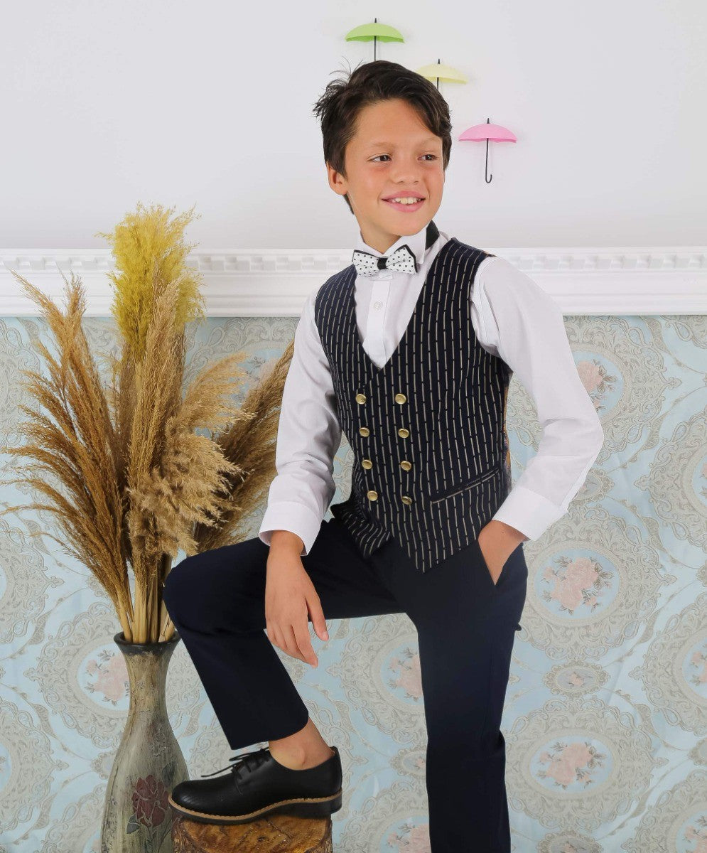 Boys Polka Dot Slim Fit Suit - ARISTOTLE - Navy Blue