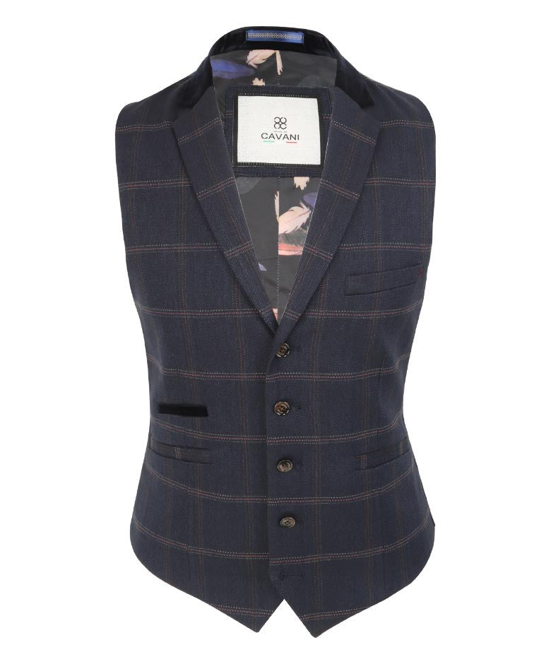 Men's Slim Fit Tweed Check Retro Suit - Connall Blue - Navy Blue