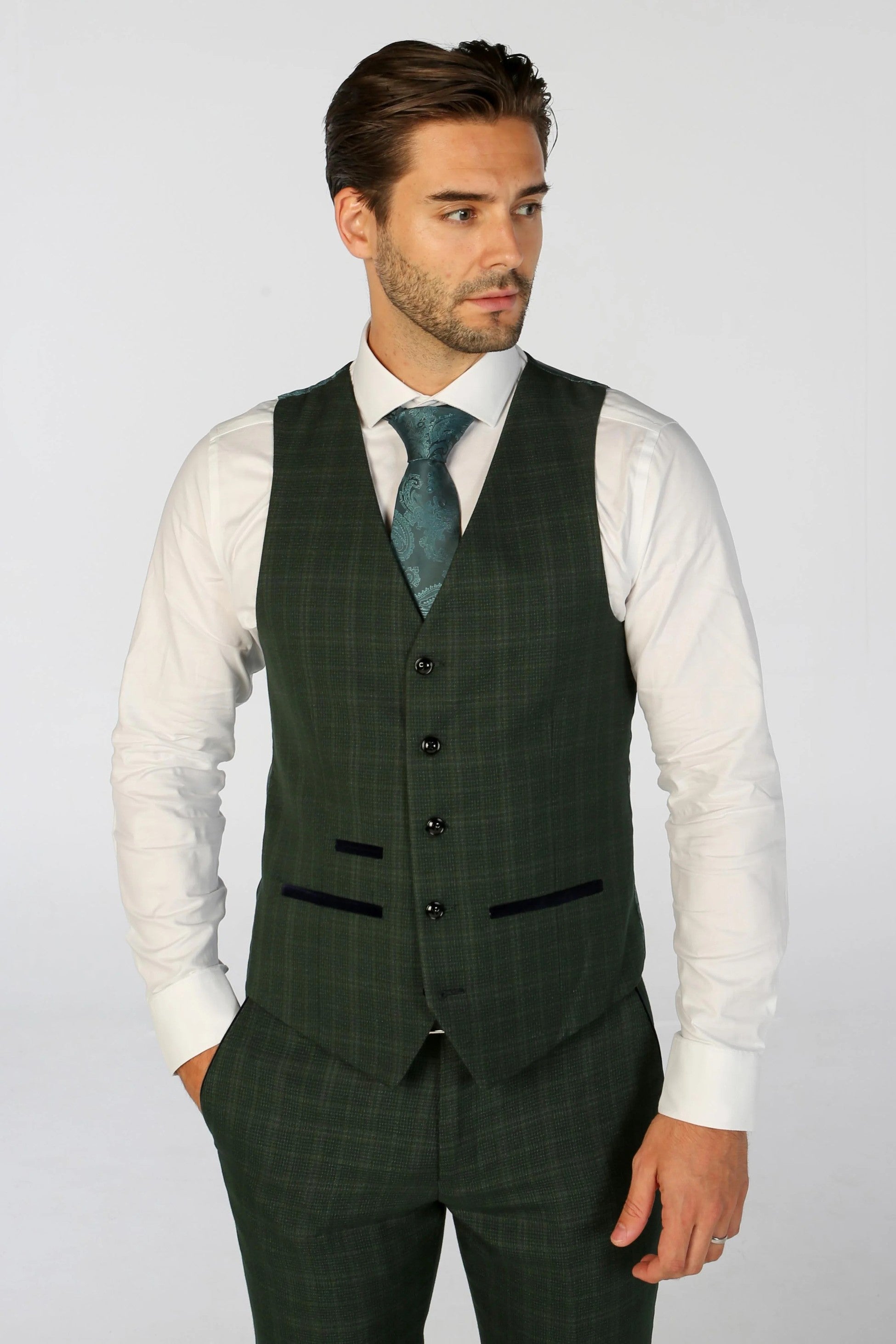 Men’s Tailored Fit Check Suit – LEO - Green