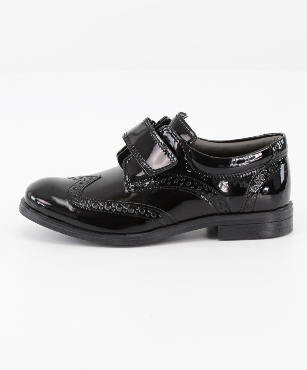 Boys Patent  Brogue Velcro Dress Shoes - Black