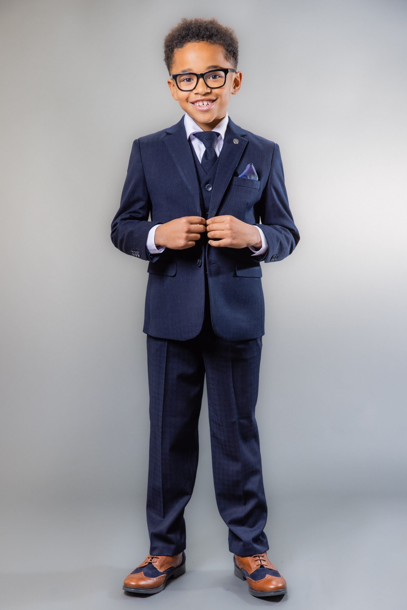 BoysTailored Fit Navy Husky Suit Set - IAN - Navy Blue