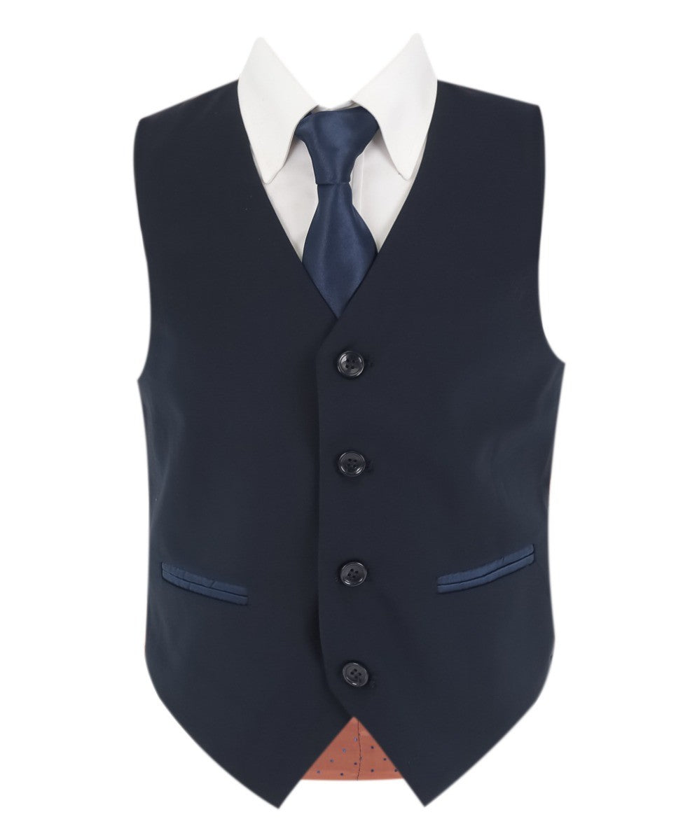 Boys Patterned Navy Suit - JACQUARD - Navy Blue