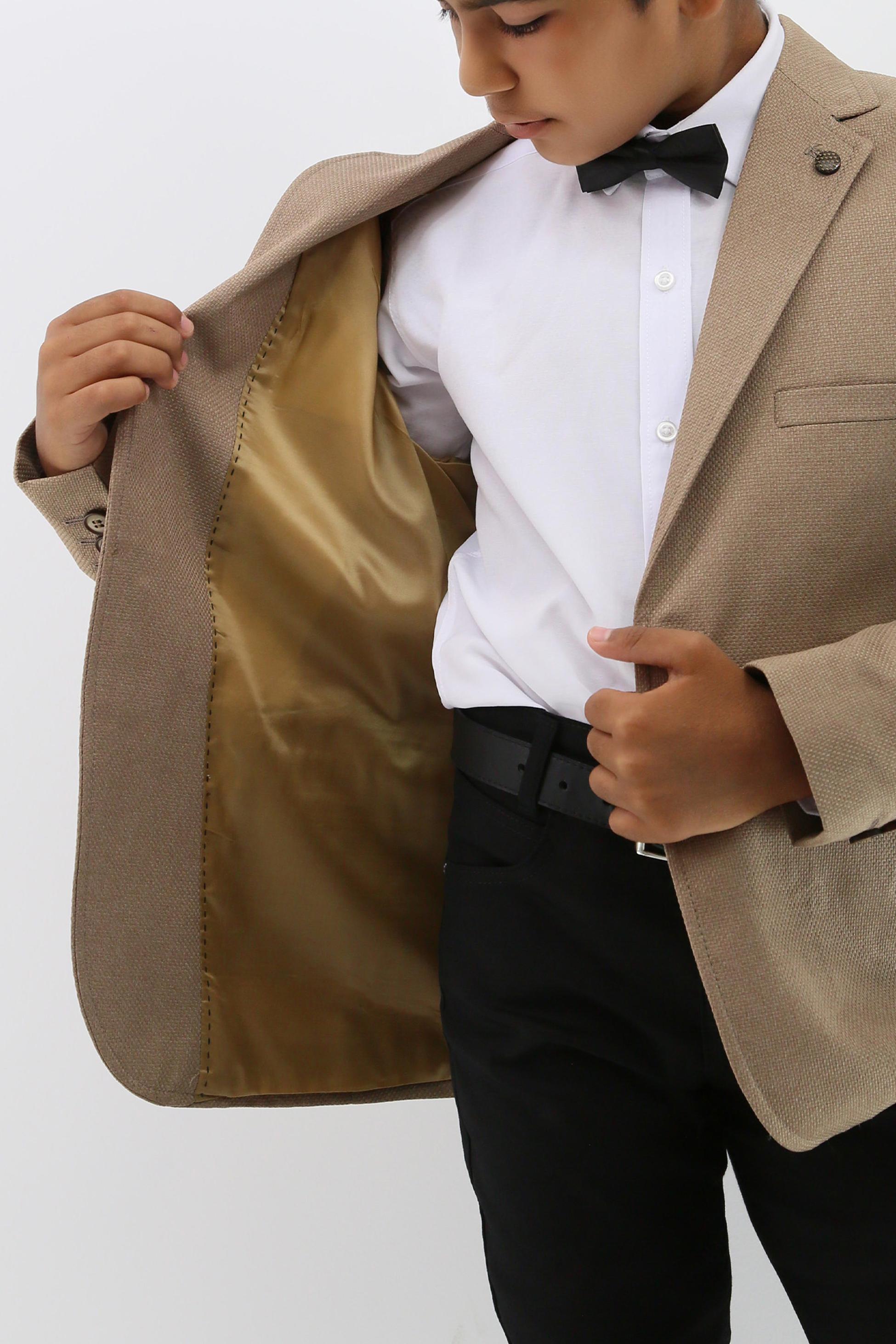 Boys' Formal Beige Textured Blazer Jacket - Beige