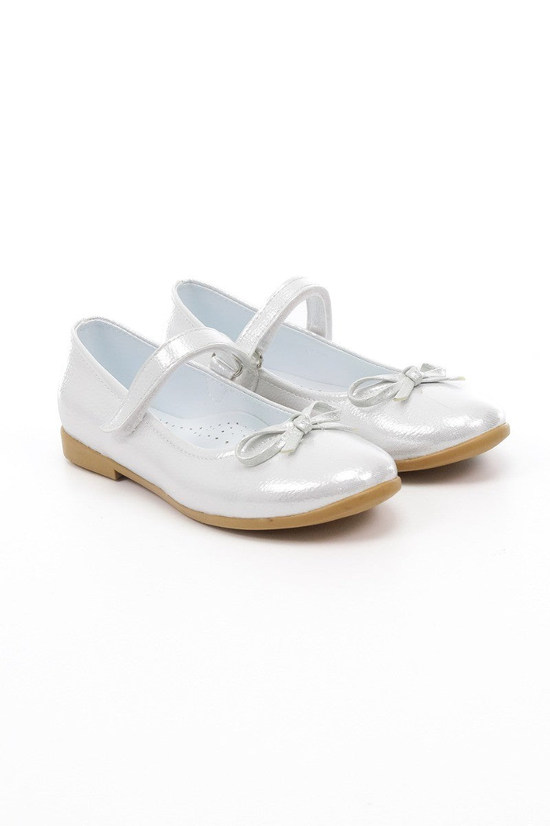 Girls Mary Jane Flat Dress Shoes - ANNA - Silver