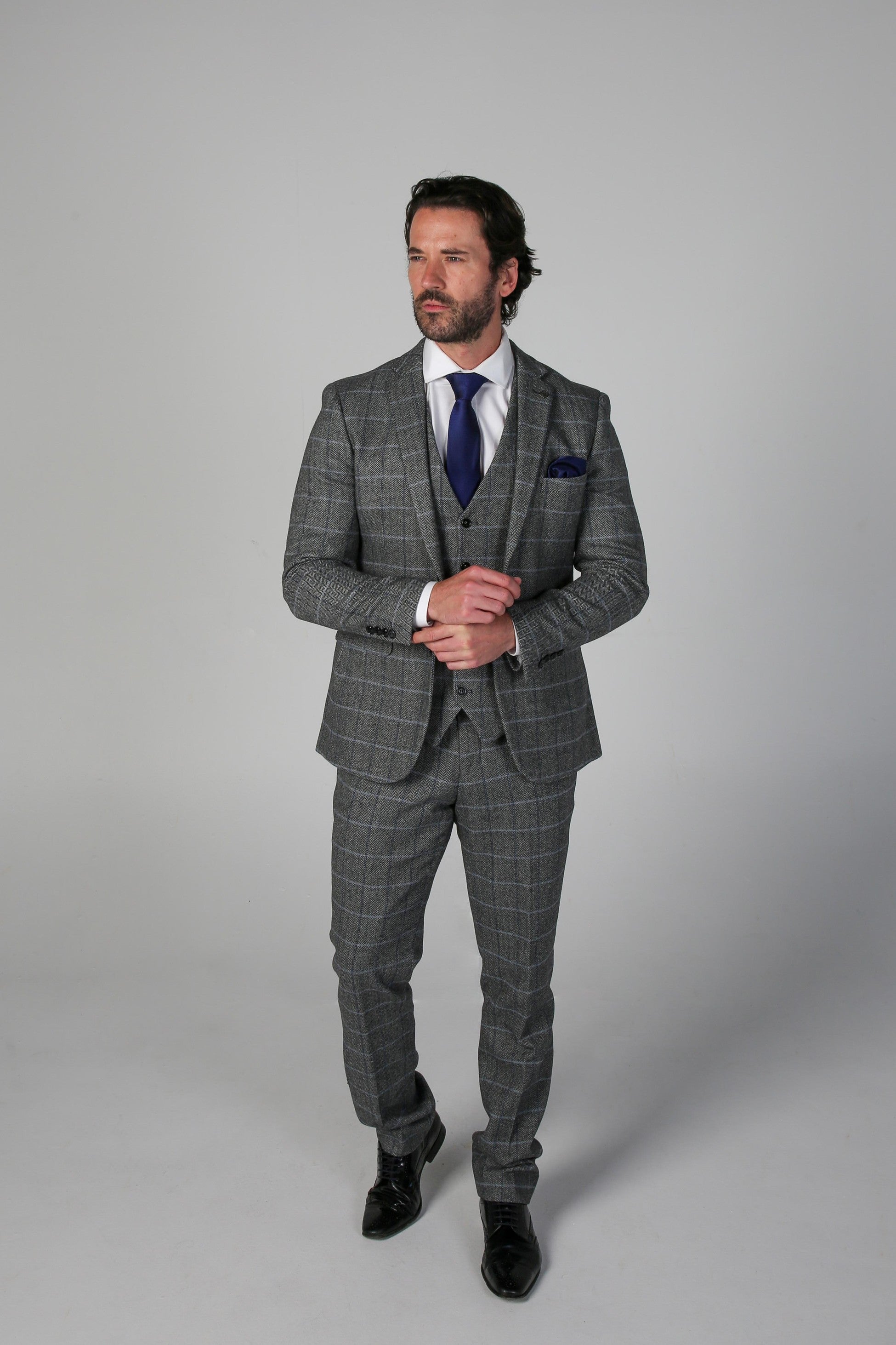 Men's Tweed Retro Windowpane Formal Suit - HARRIS - Grey