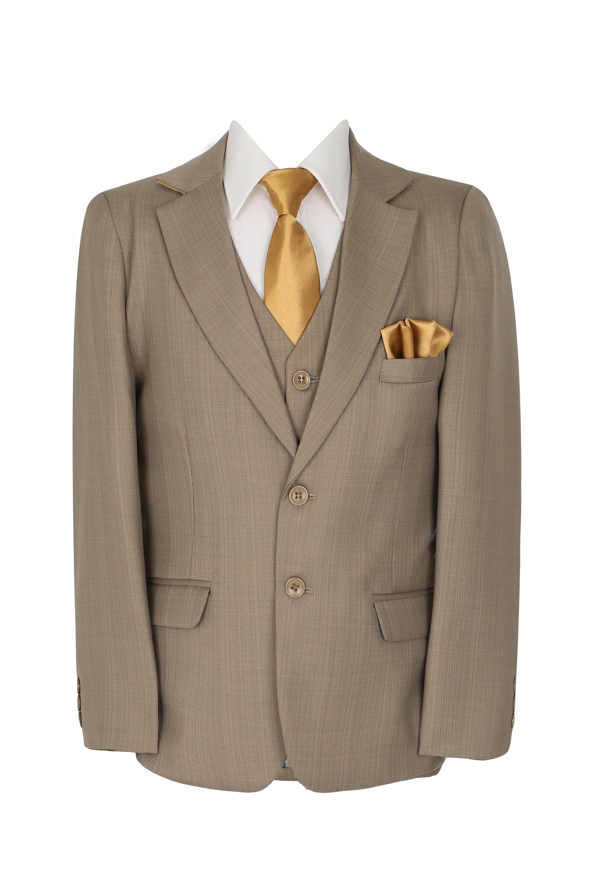 Boys Regular Fit All In One Suit - Dark Beige