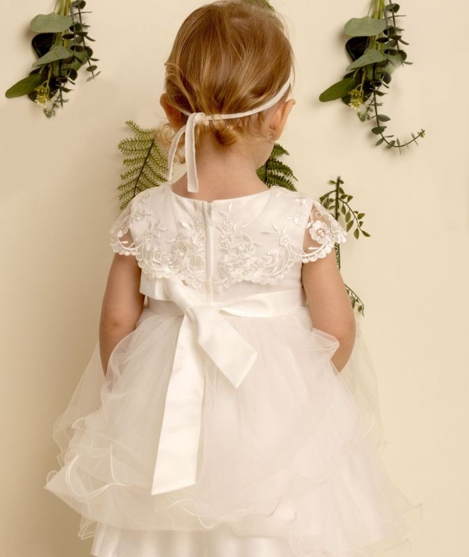 Baby Girls Christening Lace Cape Dress - FAY - Ivory