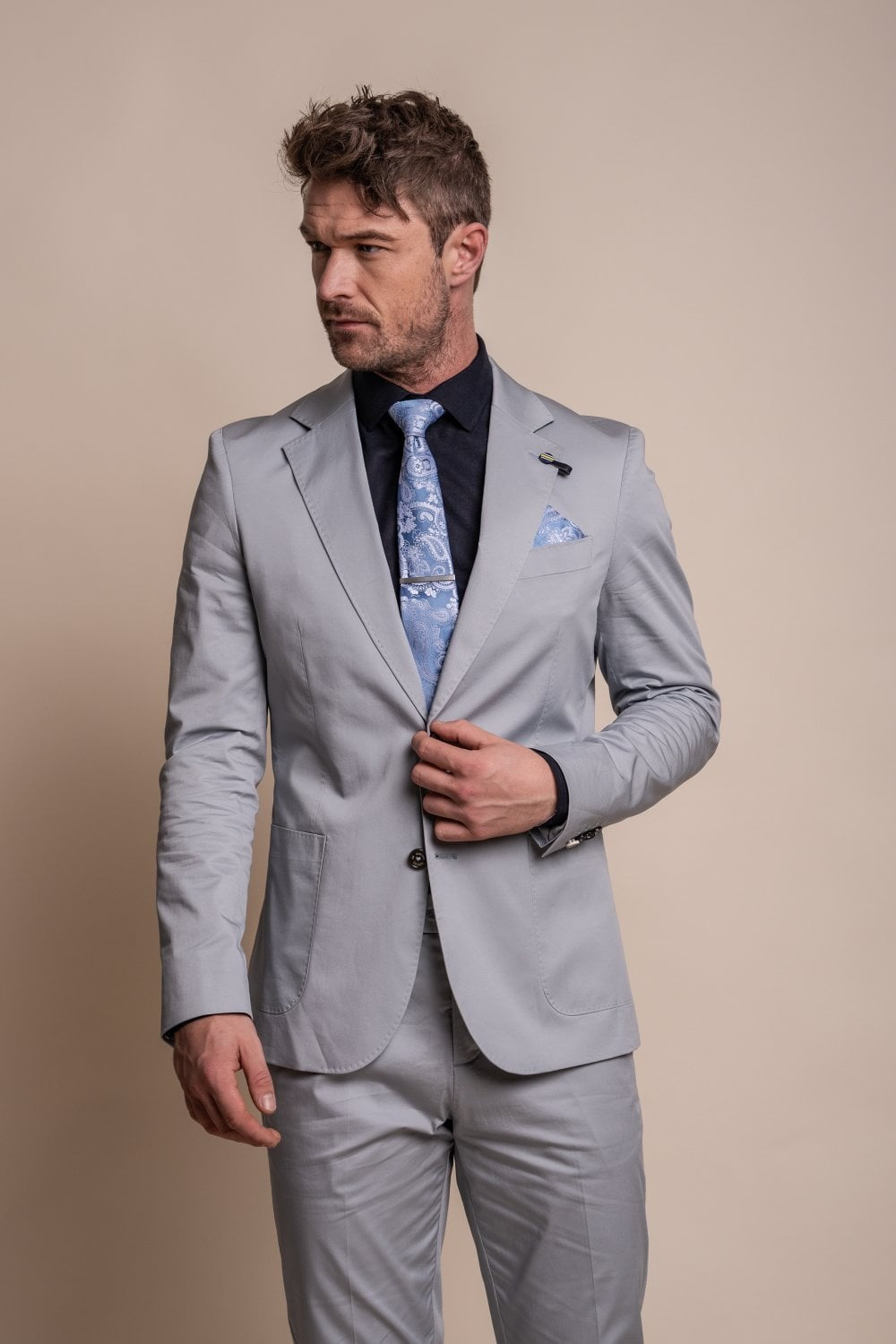 Men's Cotton Slim Fit Formal Suit  - MARIO - Ice Blue