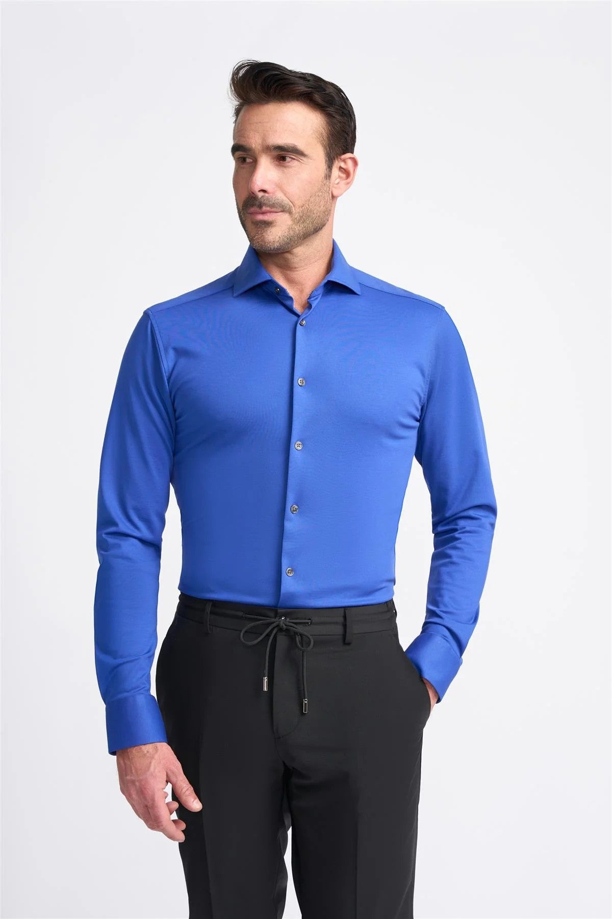 Men's Cotton Slim Fit Long Sleeve Shirt - ASHLEY - Electirc Blue