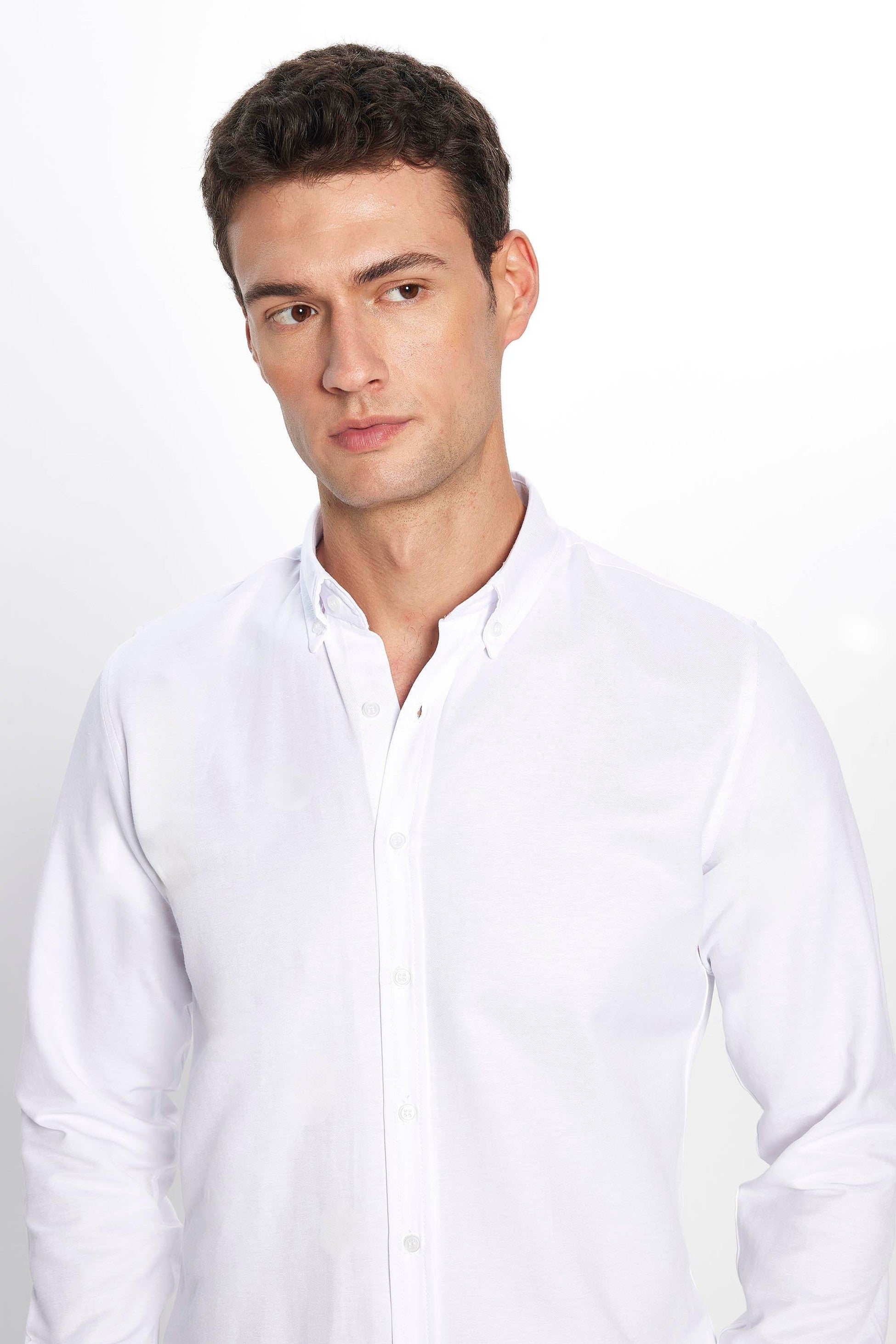 Men's Slim Fit Cotton Button-Down Oxford Shirt - GABARDIN - White