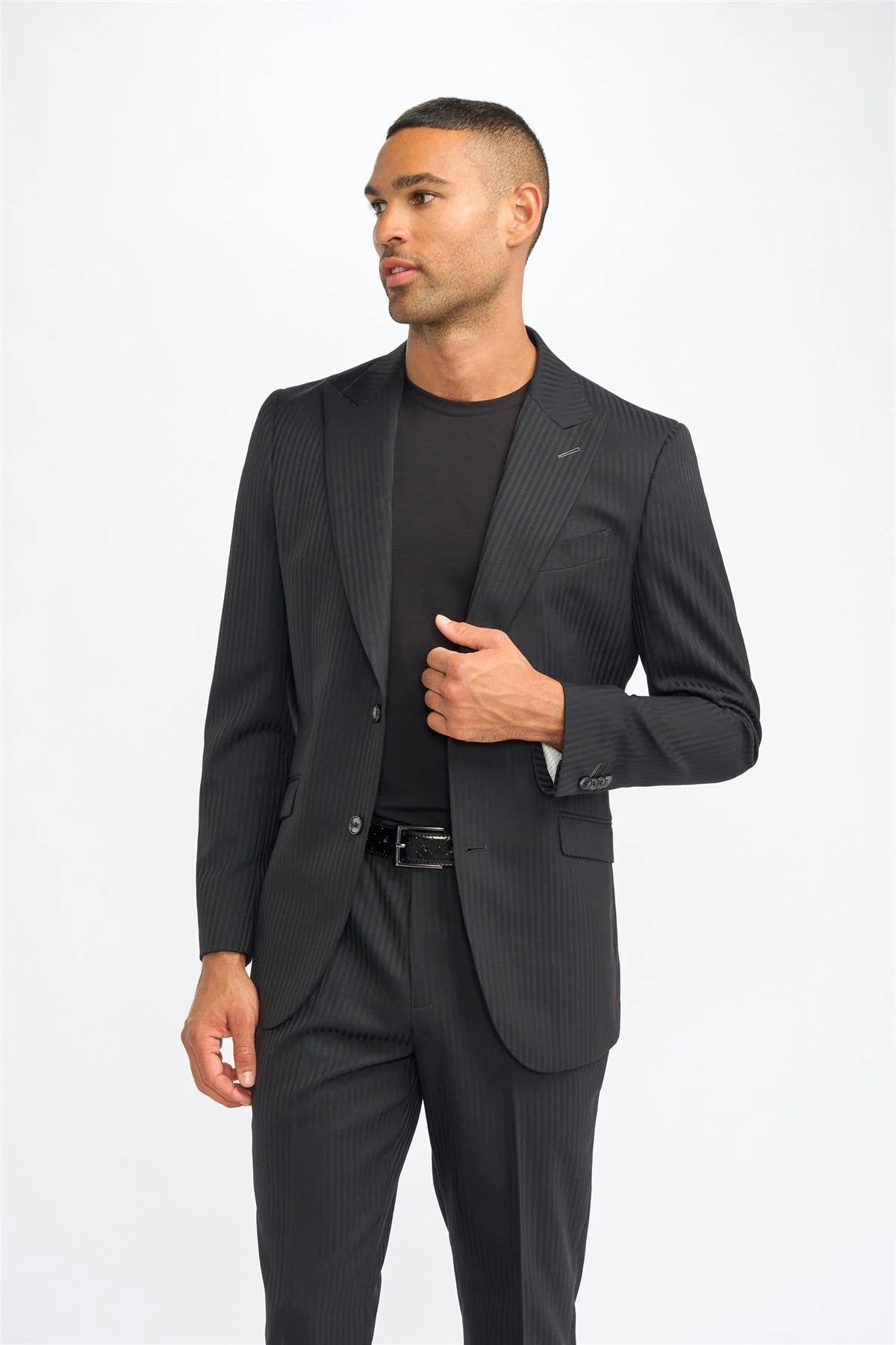 Men’s Black Wool Pinstripe Suit Jacket - Roberto - Black