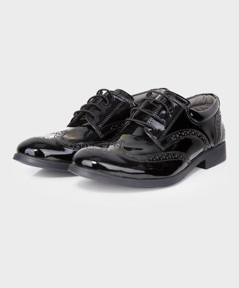 Boys Derby Brogue Lace Up Dress Shoes - Black