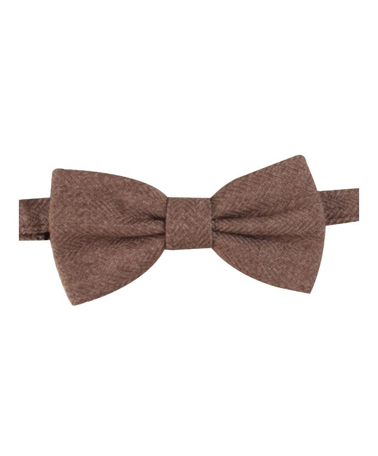 Boys & Men's Herringbone Tweed Bow Tie and Pocket Square - Tan Brown