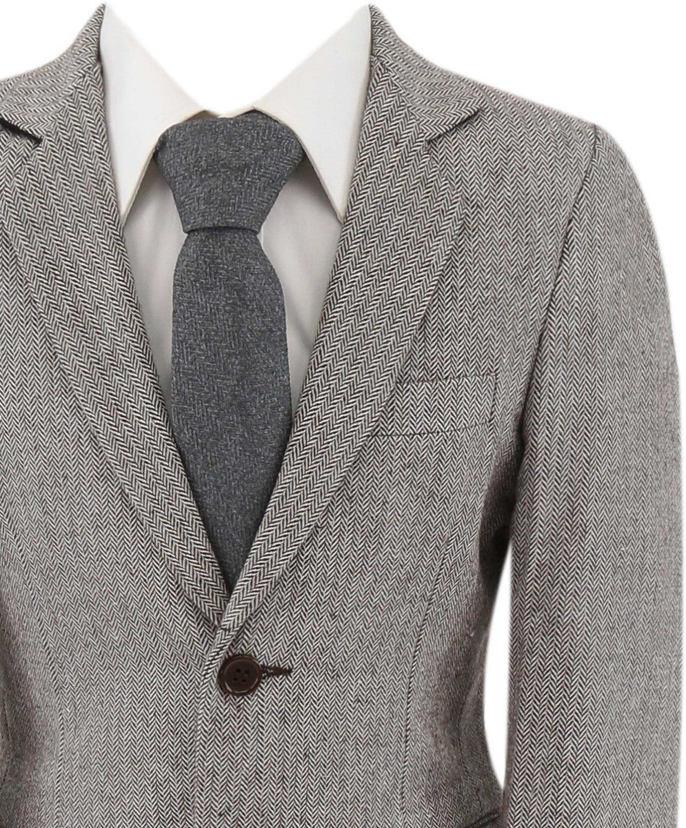 Boys Herringbone Tweed Formal Blazer - Light Grey