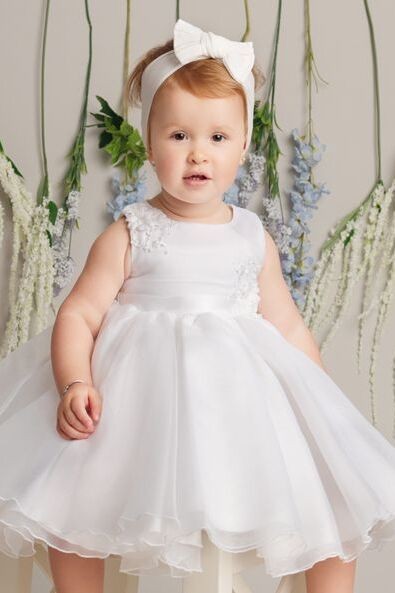 Baby Girls Tulle Dress With Floral Applique - ELISE - White