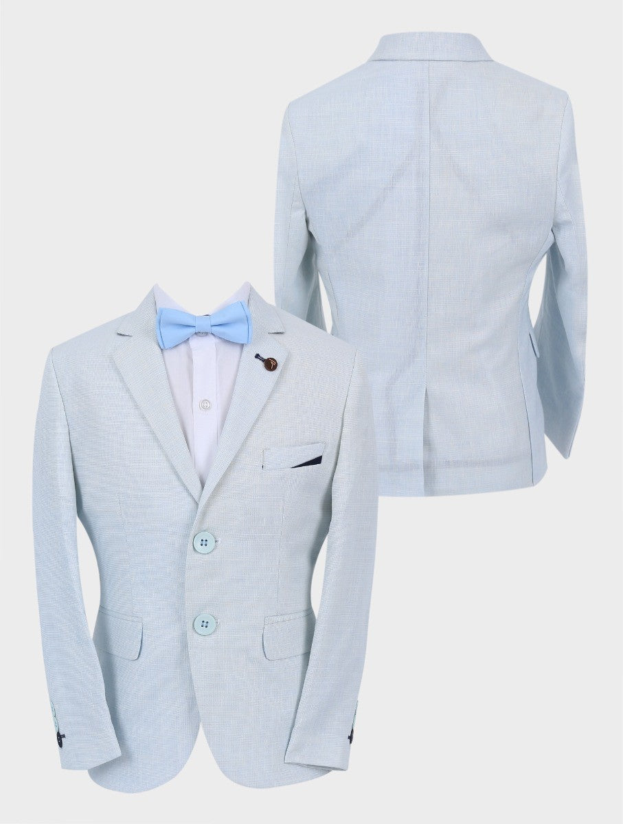 Boys Tailored Fit Linen Ice Blue Blazer - Ice Blue