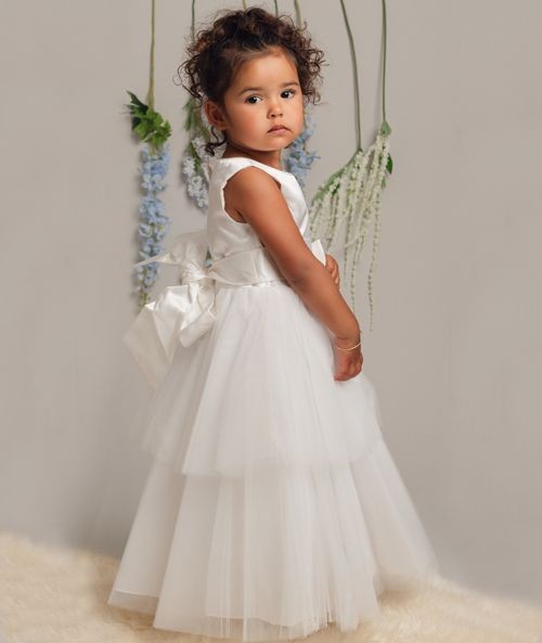 Girls Christening Dress with Satin Bow - K038 - Ivory