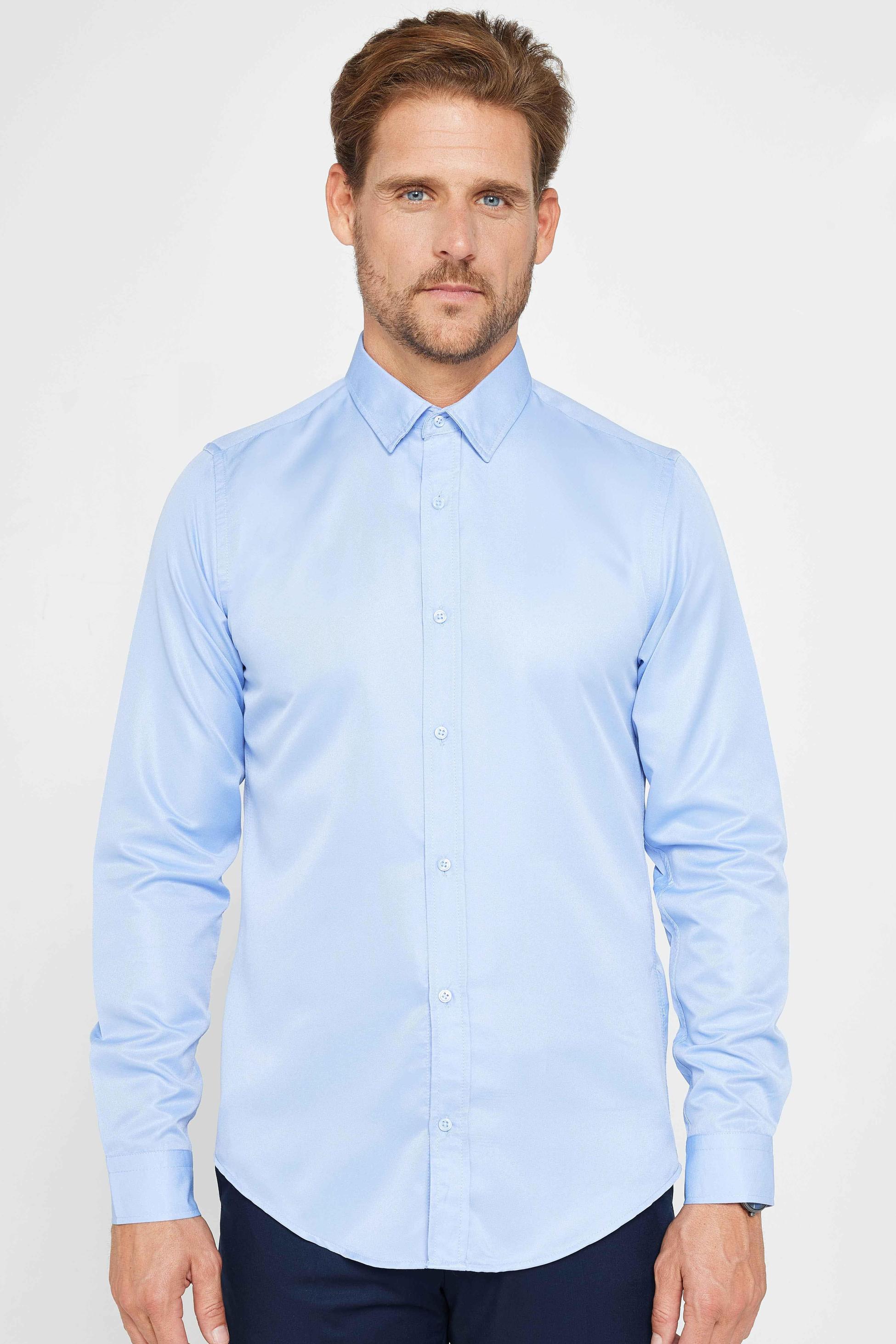 Men's Slim Fit Long Sleeve Dress Shirt - POLY - Sky Blue