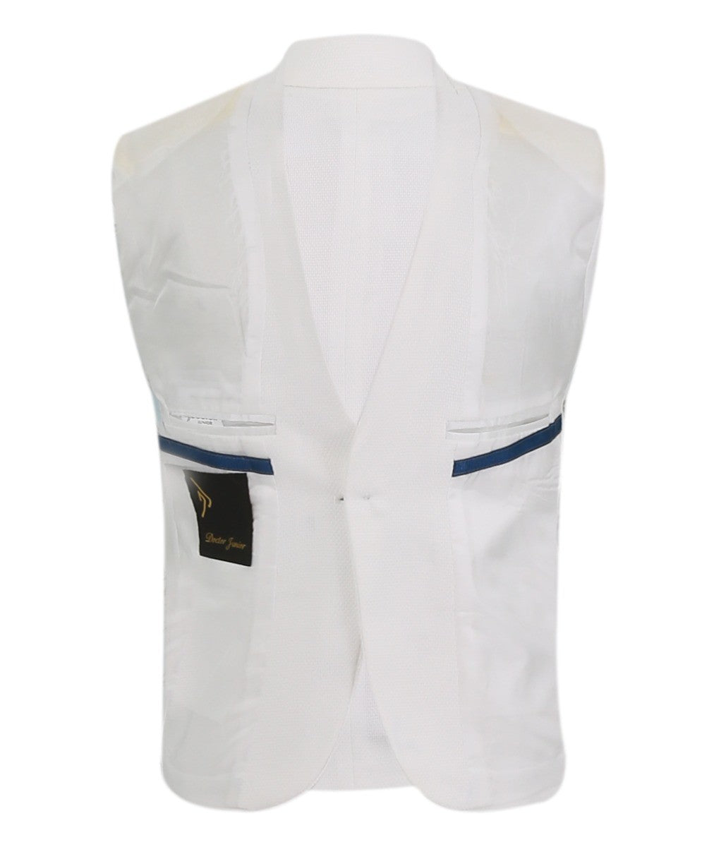 Boys Single Breasted Textured Slim Fit Blazer - VARDY - White