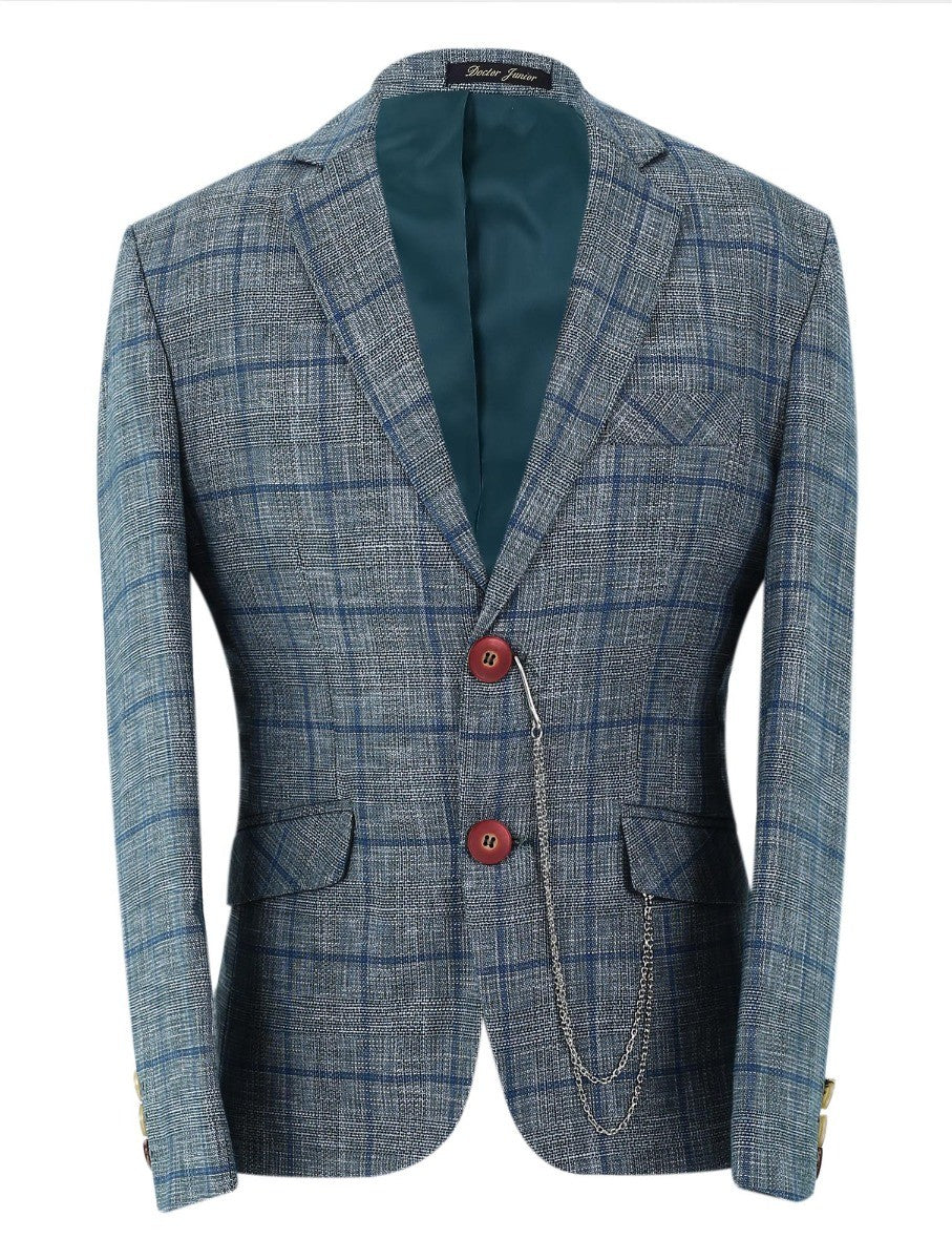 Boys Slim Fit Windowpane Check Suit - Dark Green