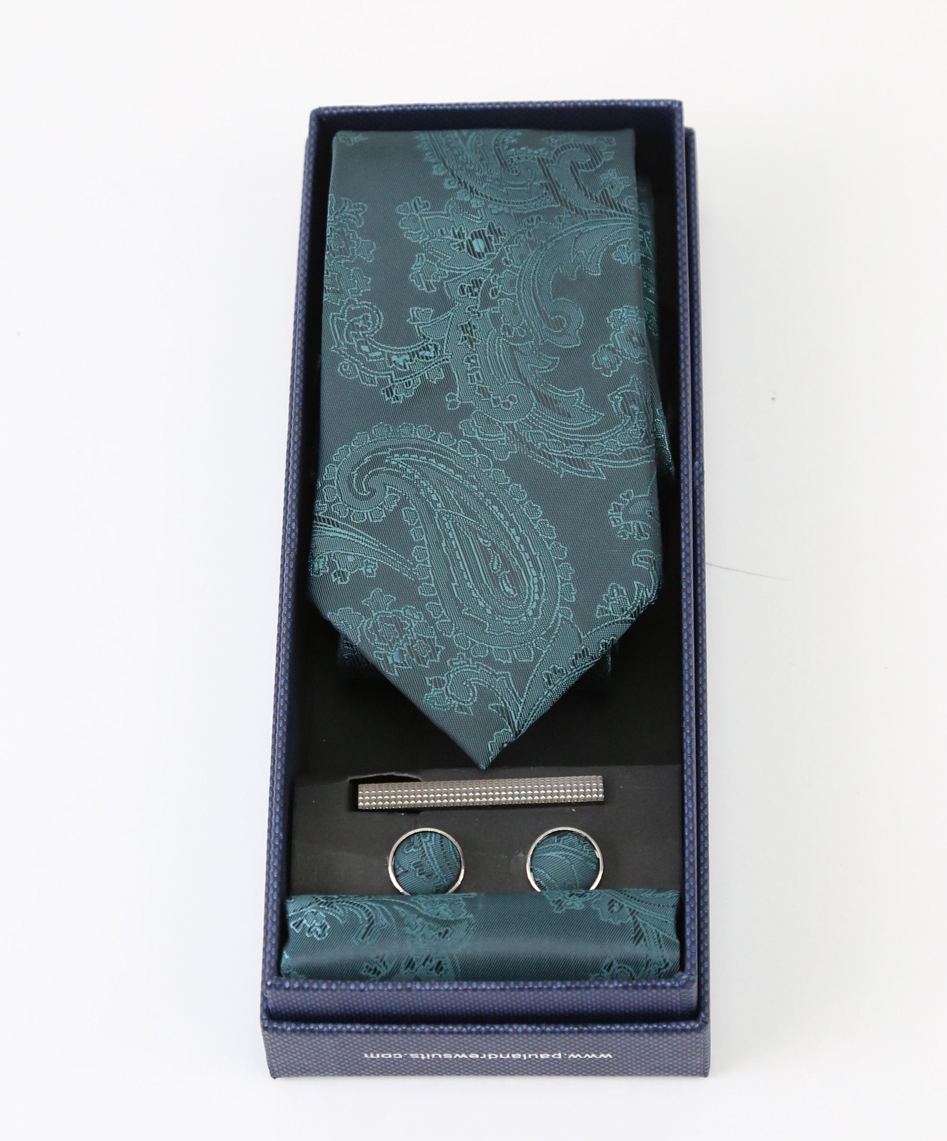 Men's Paisley Tie Cufflink Set - Green