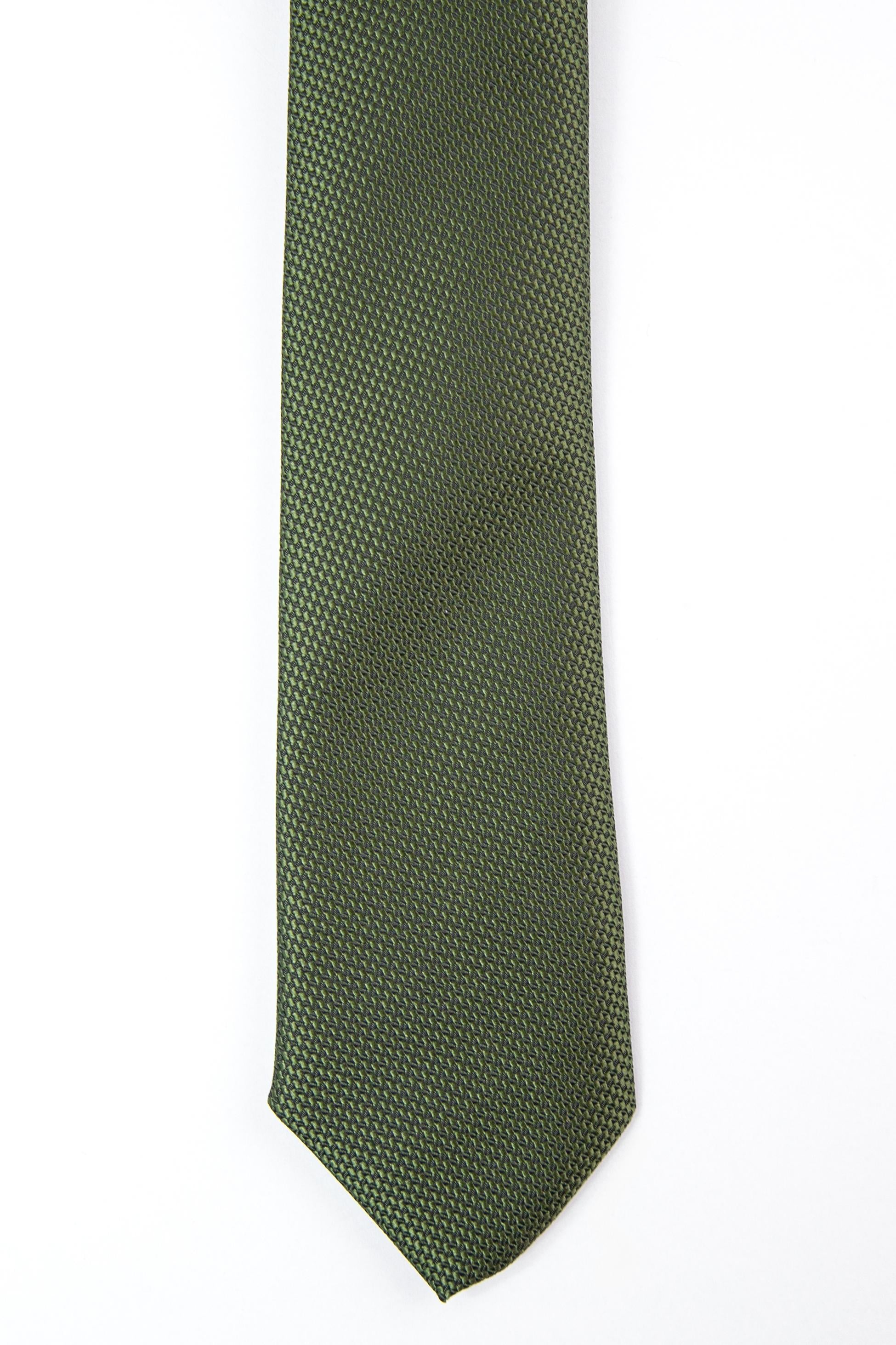 Boys’ Jacquard Tie & Hanky Set with Elastic Strap - Khaki Green