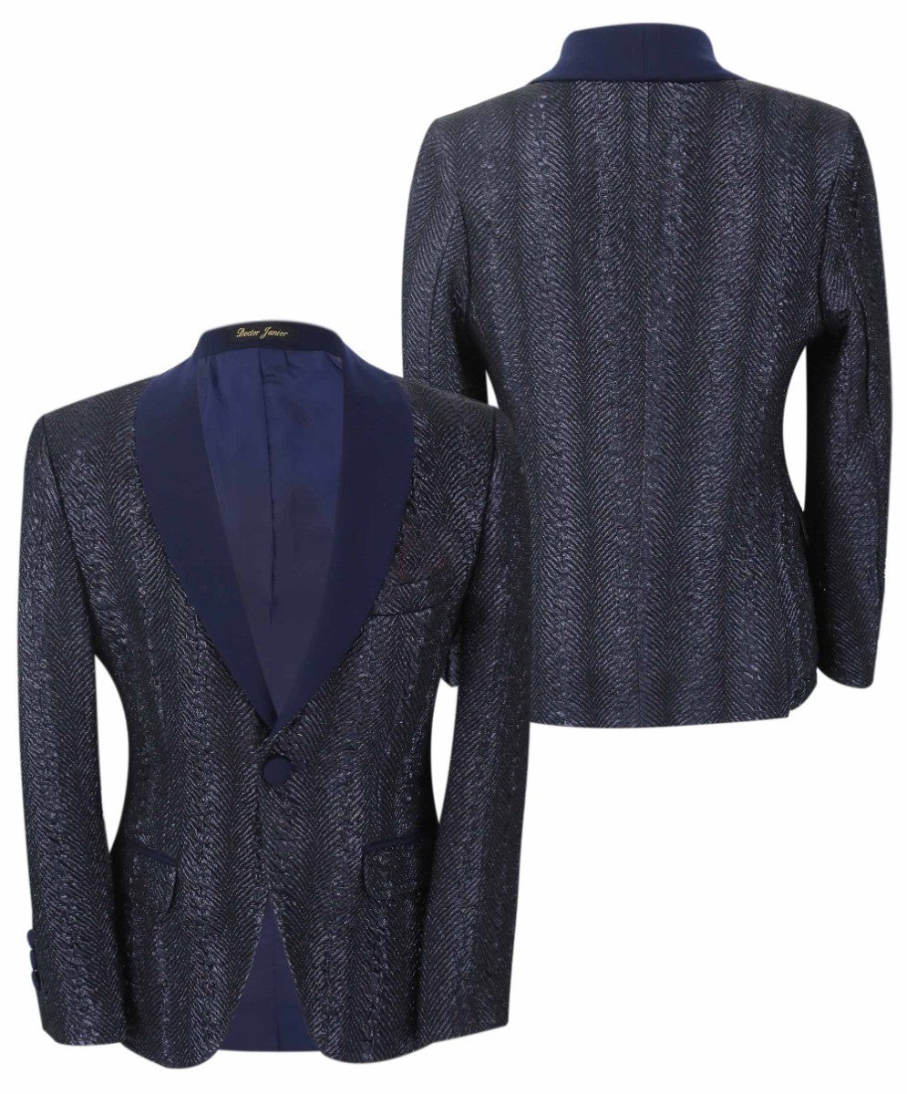 Boys Tweed Tuxedo Slim Fit Suit - ROBBIE - Dark Navy Blue