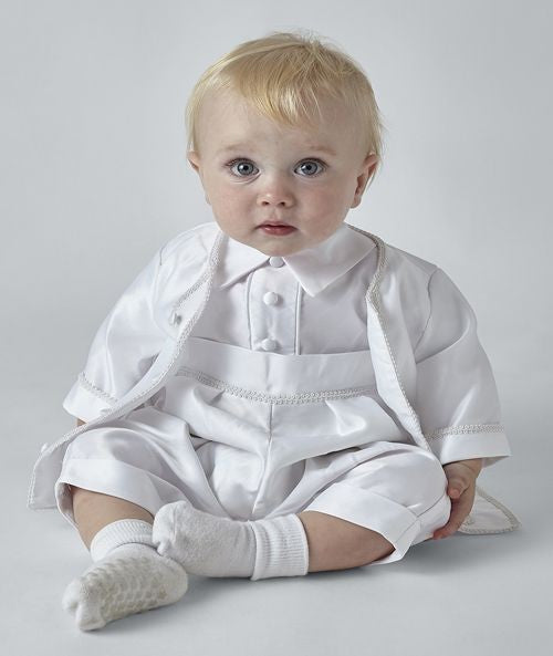 Luxurious Baby Boys Christening Romper Set - PETER - White