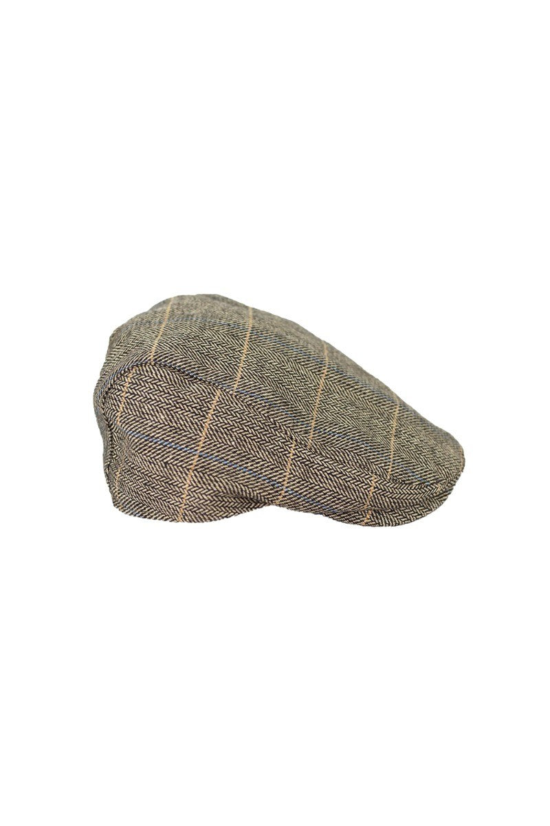 Men's Tweed Herringbone Check Classic Flat Cap - ALBERT - Brown