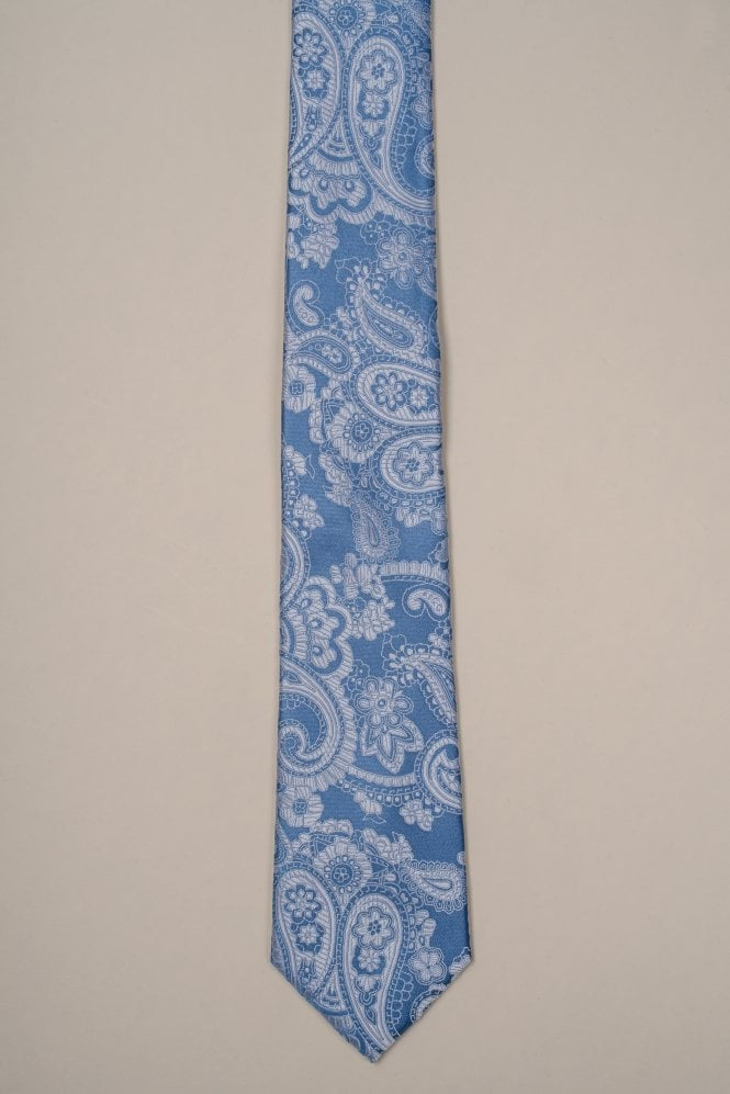 Men's Paisley Floral Patterned Tie Set - Aqua Blue