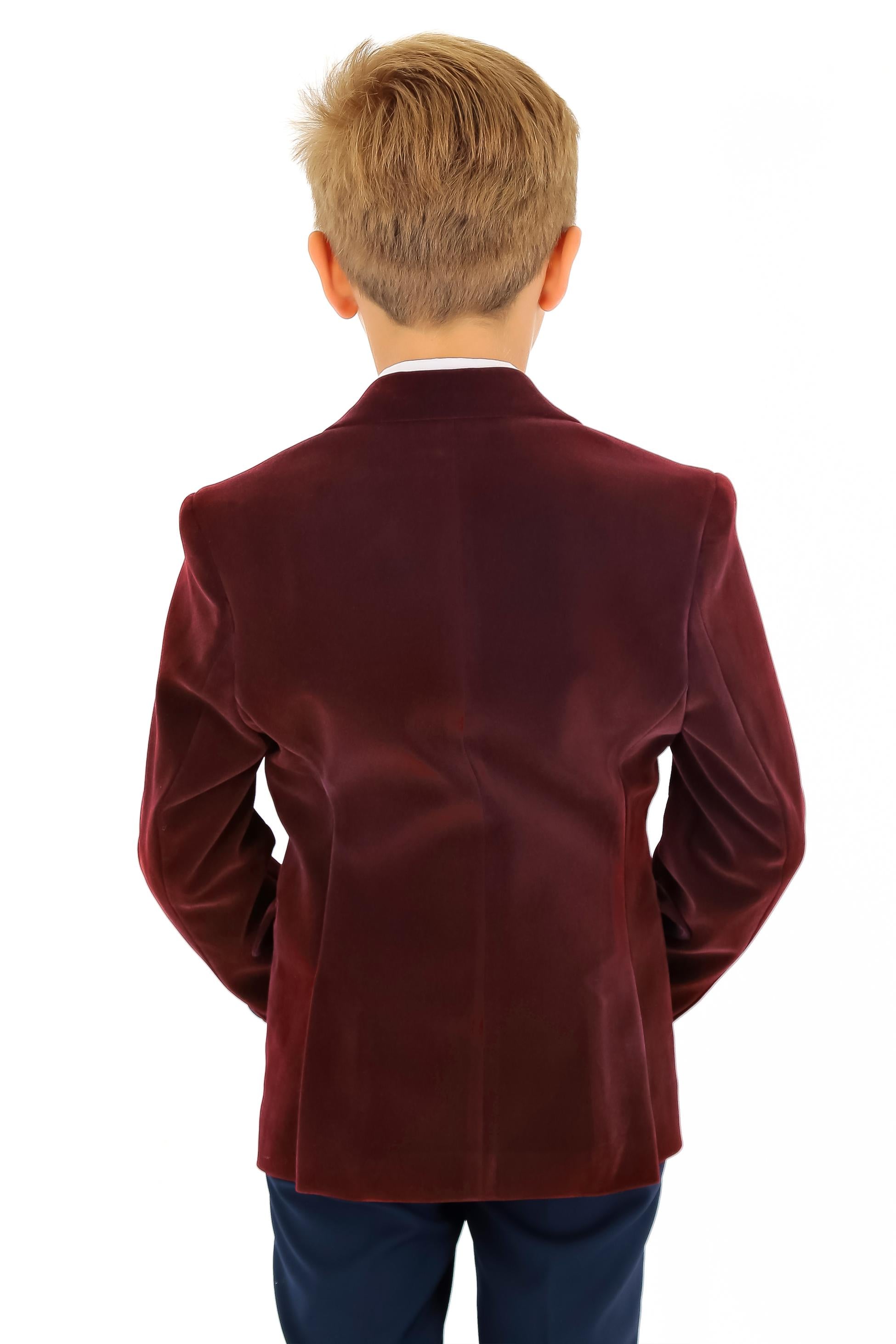 Boys Velvet Slim Fit Formal Blazer - Hackney - Burgundy