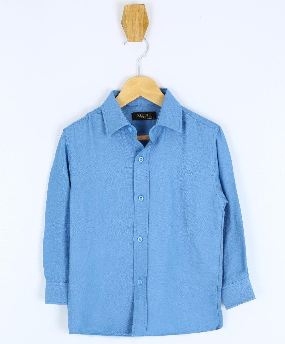 Boys Cotton Linen Classic Collar Shirt - Baby Blue