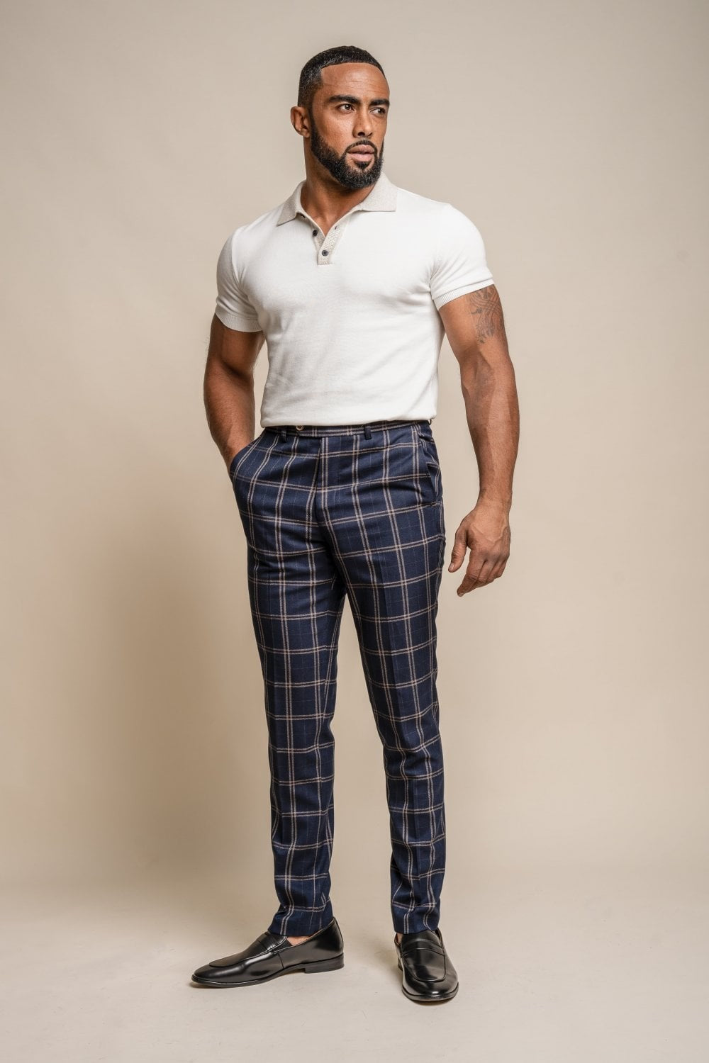 Men's Retro Check Navy Trousers - HARDY - Navy Blue